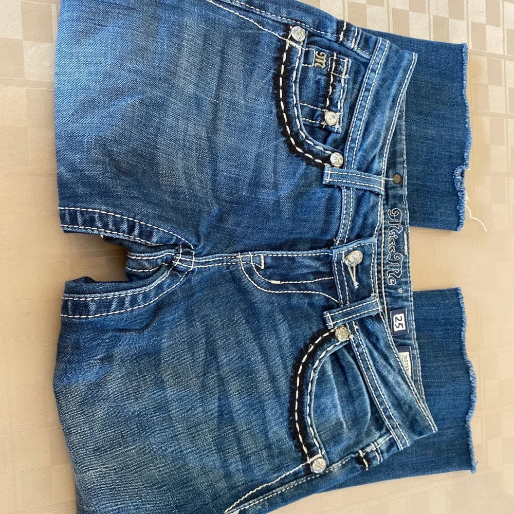 MISS ME Women's Cropped Capri‎ Jeans (cut)  Size 25 X 20 Thick Stitch Bling - Picture 4 of 8